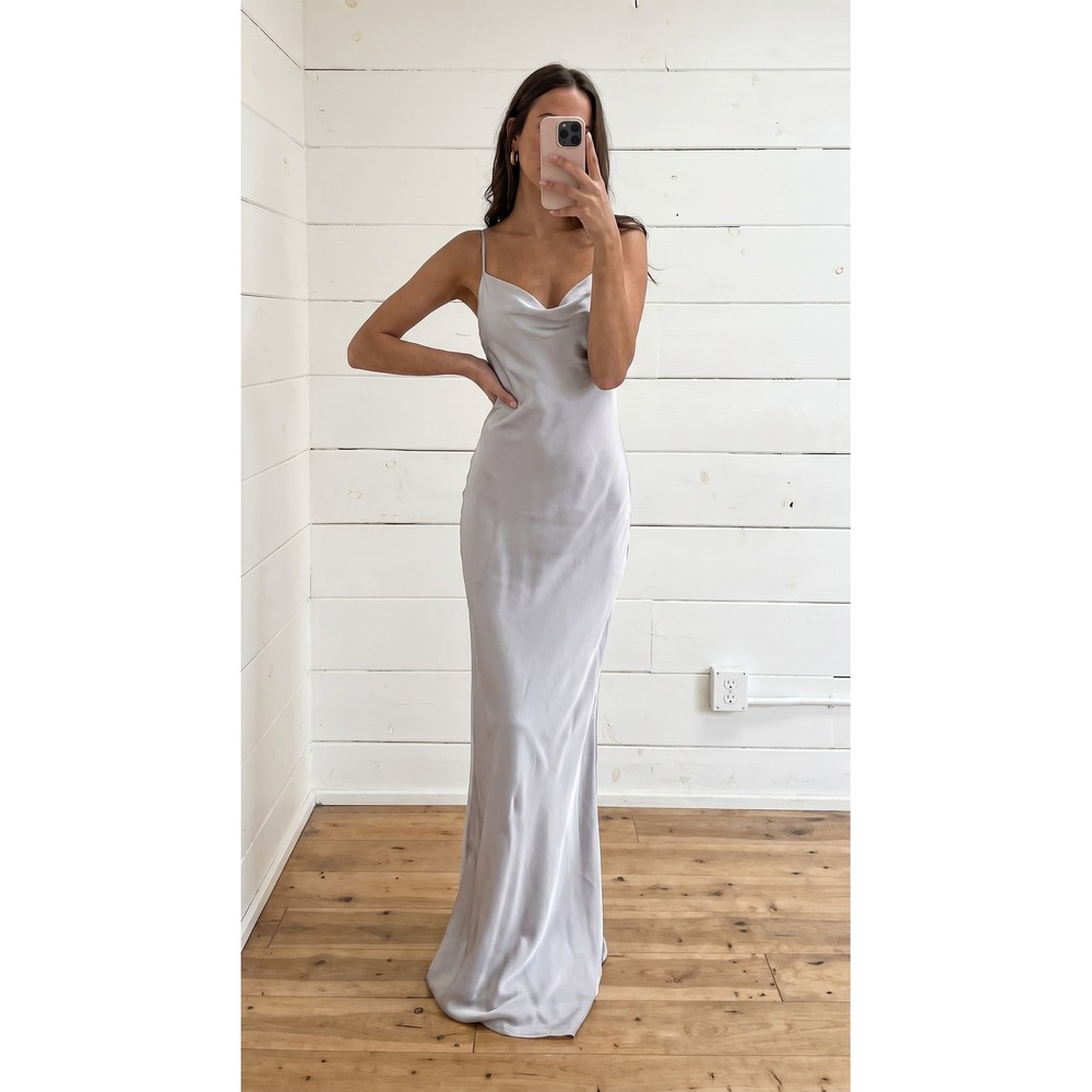 Show Me Your Mumu Verona Cowl Dress SilverMauve Satin Maxi Gala Evening Bridal M